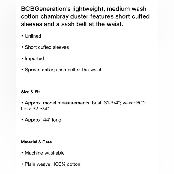 BCBGENERATION Chambray medium wash blue duster - Picture 3 of 9